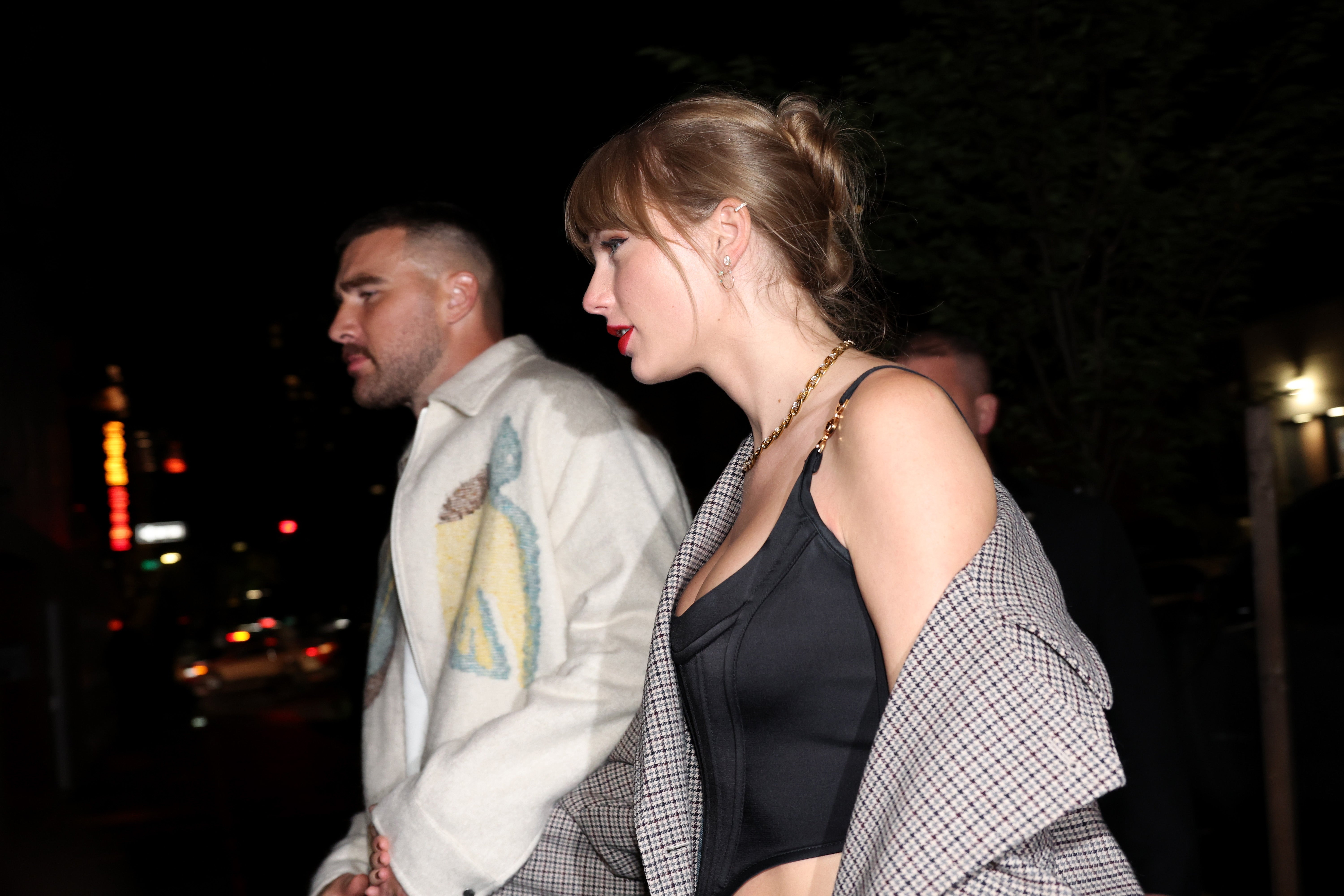 Travis Kelce and Taylor Swift locomotion unneurotic astatine night