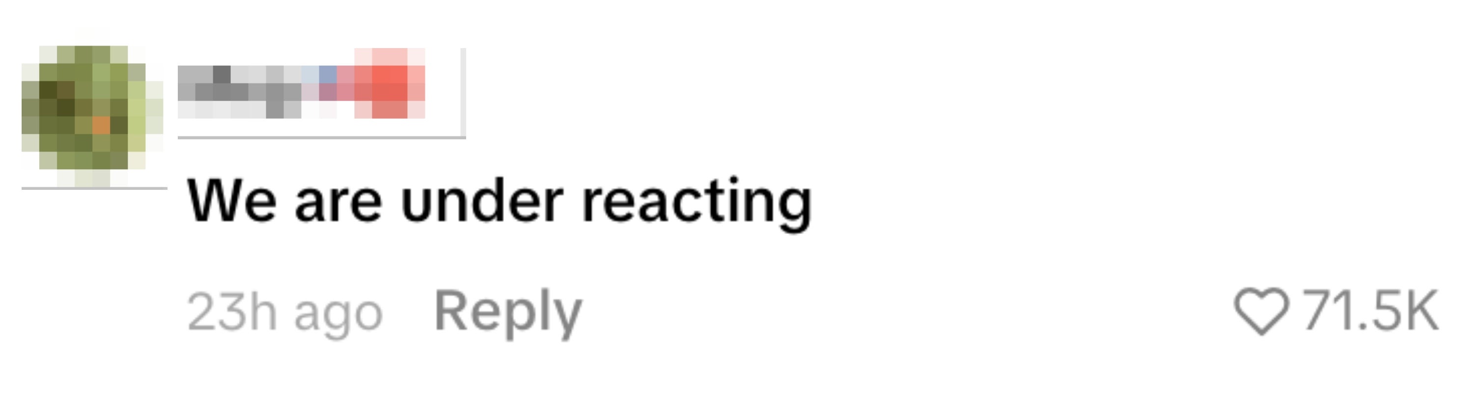Kommenter med en respons-emoji som sier «SOS." Teksten lyder: «Vi reagerer ikke»," med 71.5K likes