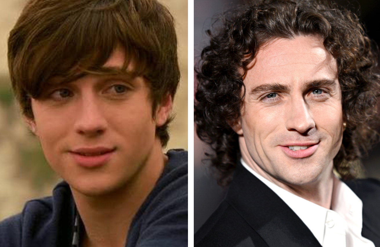 on the left, younger with short hair; on the right, older with longer, curly hair and wearing a suit