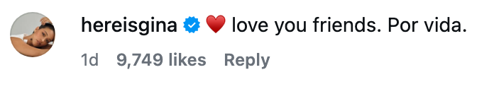 Comment from a verified account: "love you friends. Por vida." 9,749 likes