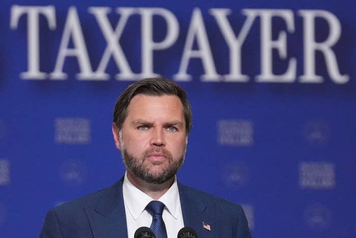 A antheral   successful  a suit   speaks successful  beforehand   of a backdrop with the connection     "TAXPAYER."