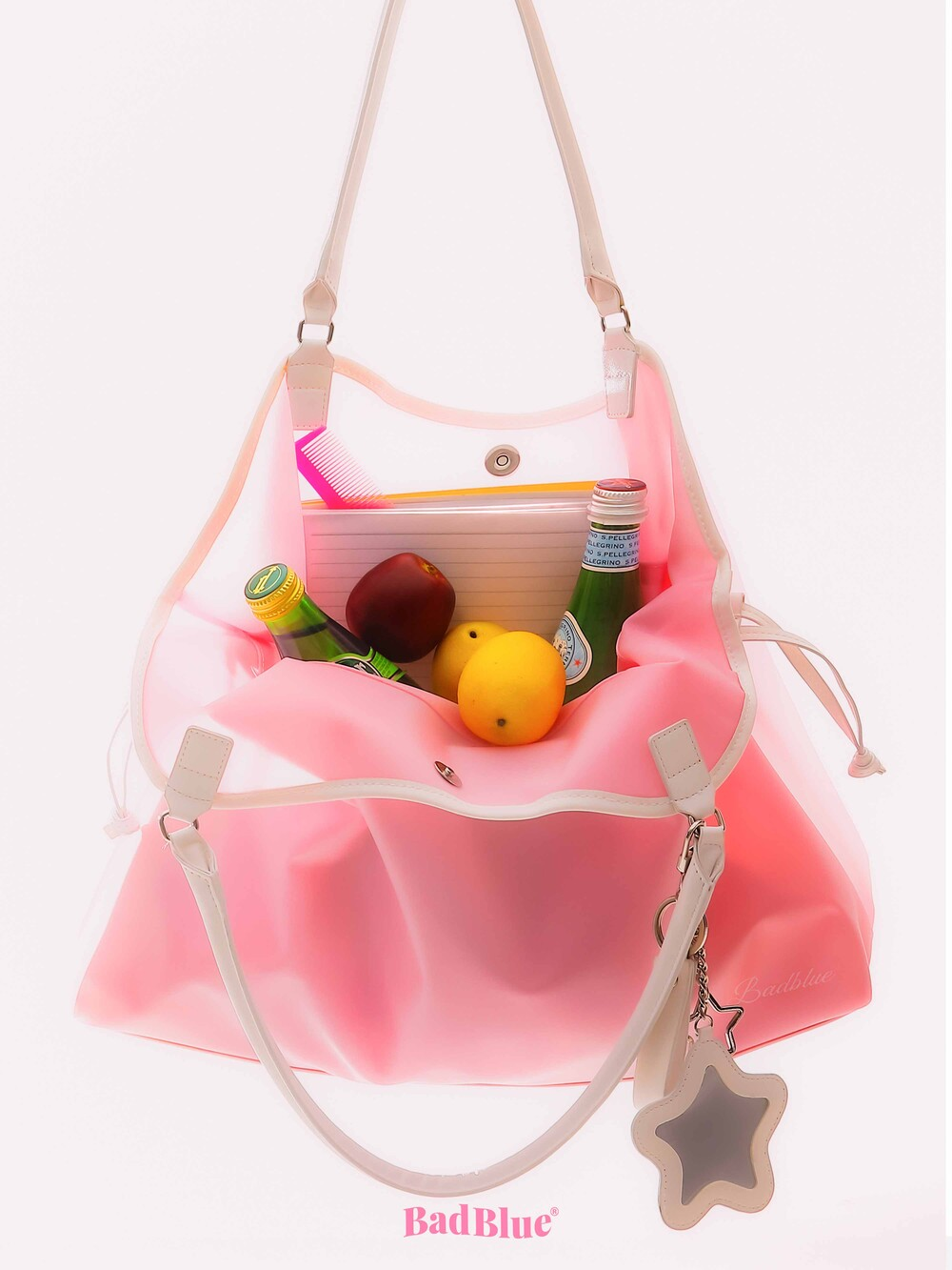 translucent pink shoulder bag