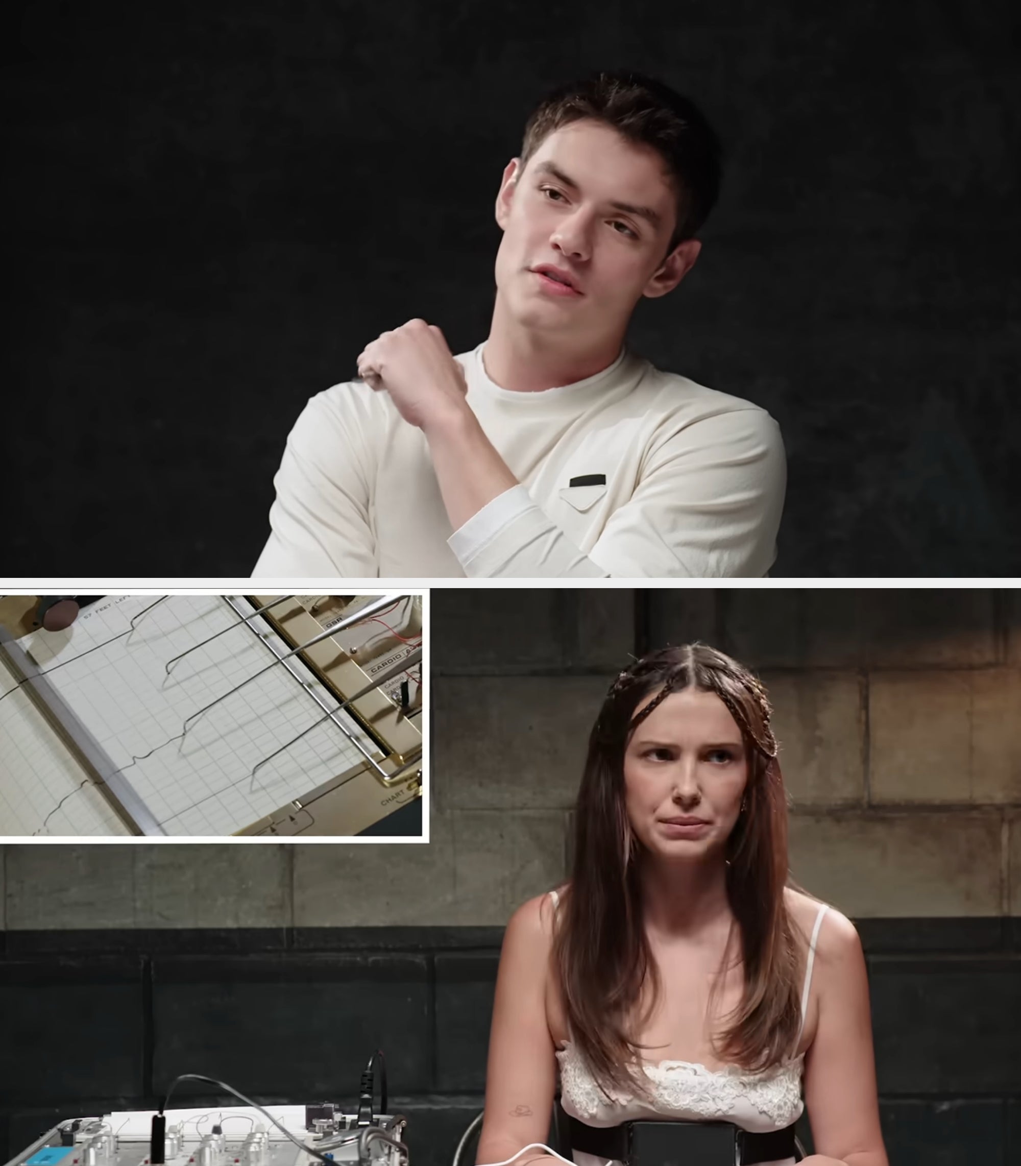 Louis asking Millie questions while she takes a lie detector test