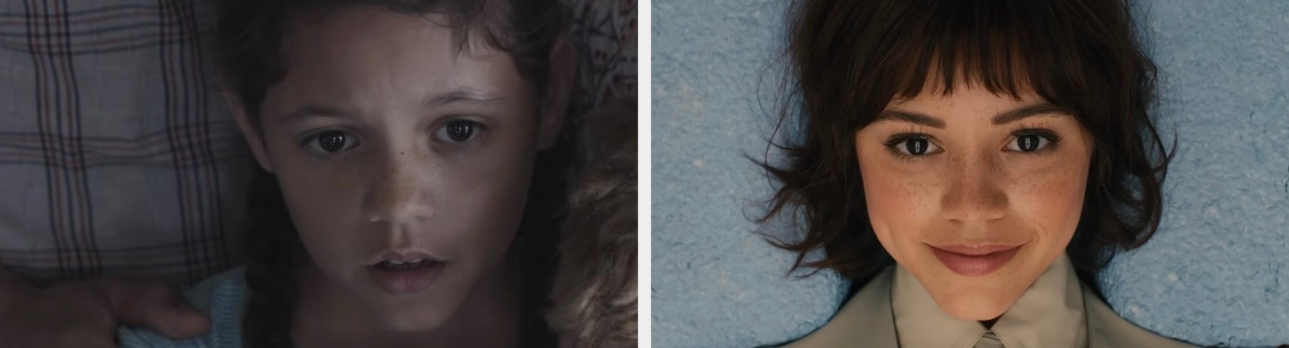 Two photos of Jenna in close-up portraits, each with a thoughtful expression. They are featured side by side for a comparative look