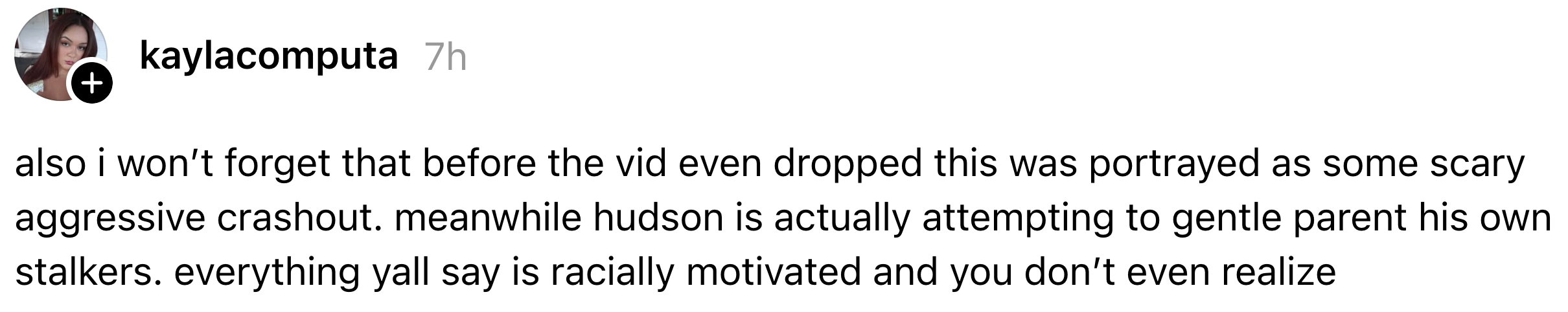  The speaker comments on a video, saying Hudson's gentle approach to stalkers was misrepresented as aggressive, and criticizes racial motivations