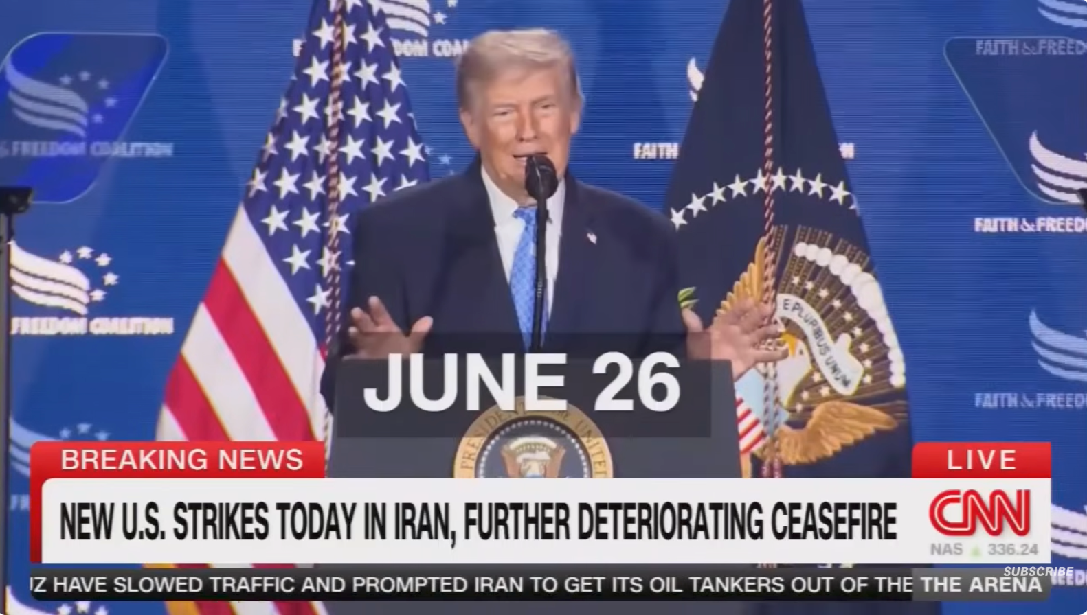  "New U.S. strikes today in Iran, further deteriorating ceasefire."