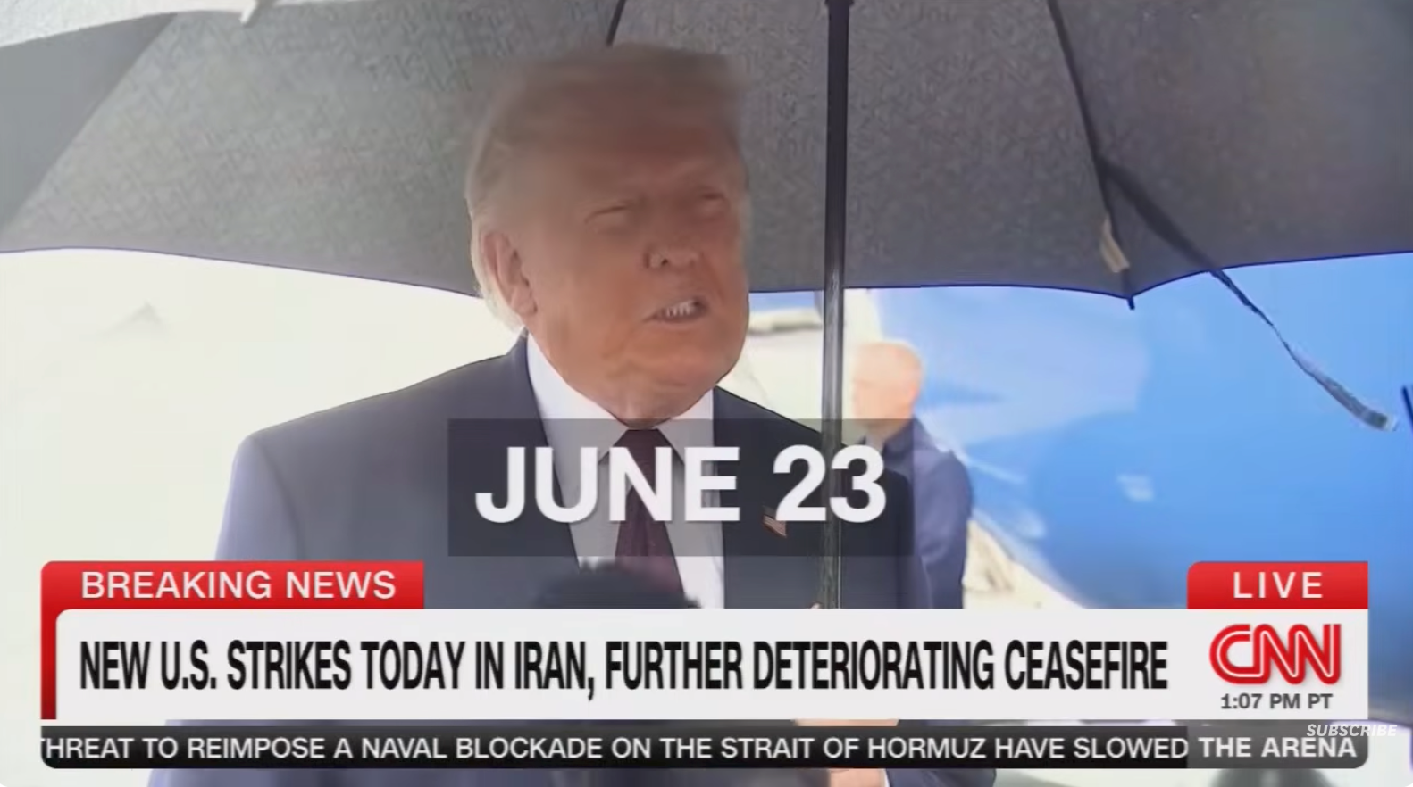  "Breaking News – New U.S. strikes today in Iran, further deteriorating ceasefire."