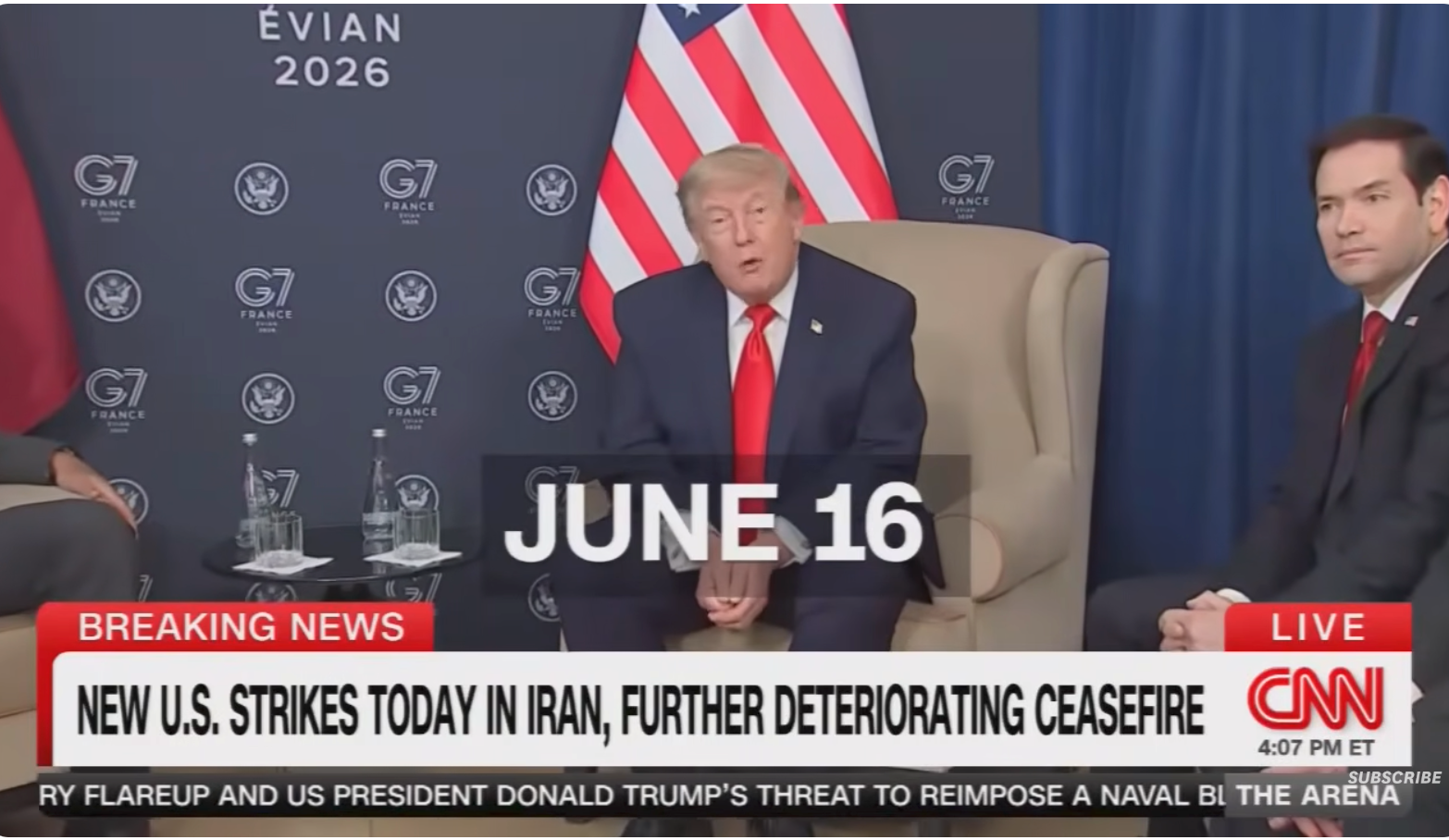  "New U.S. strikes today in Iran, further deteriorating ceasefire."