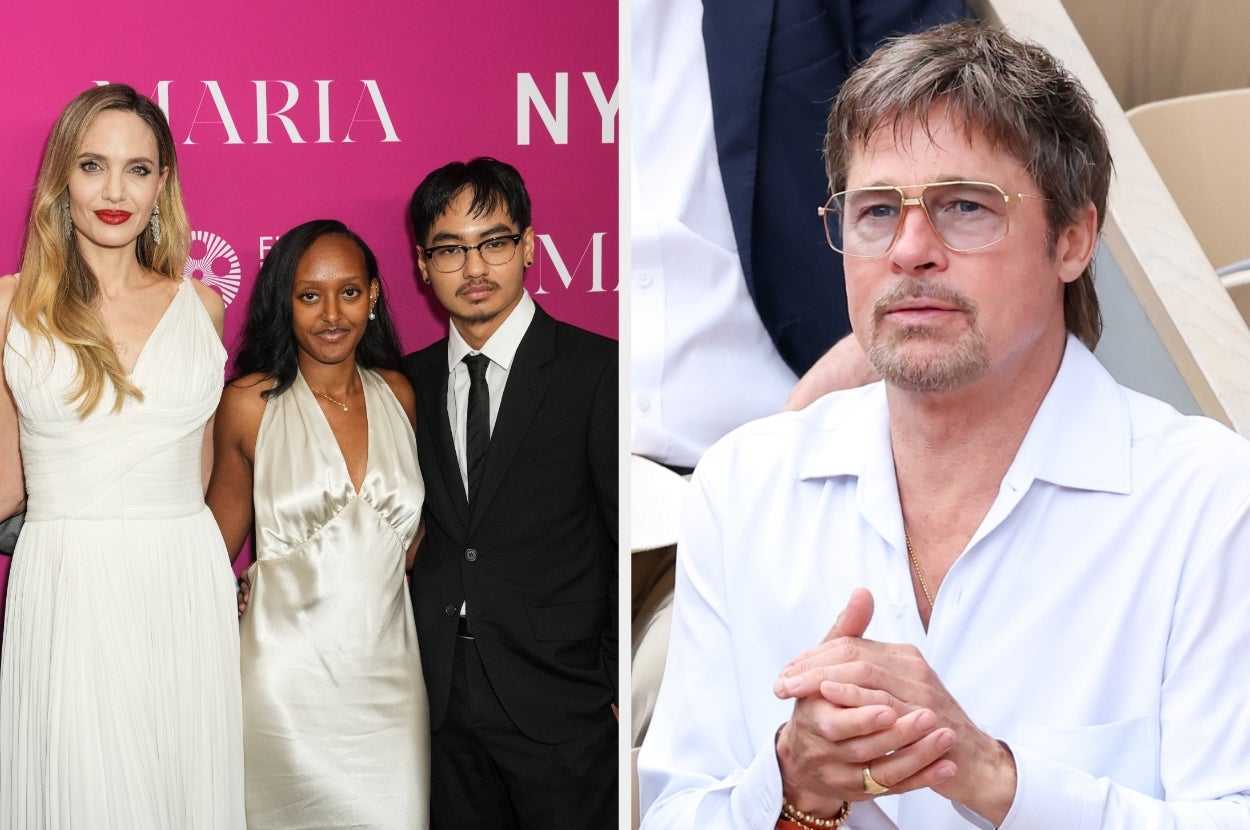 Four people pose at an event; one person is outdoors wearing a white shirt