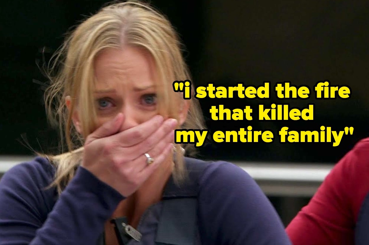 A person covers their mouth in shock. Text reads: "I started the fire that killed my entire family."