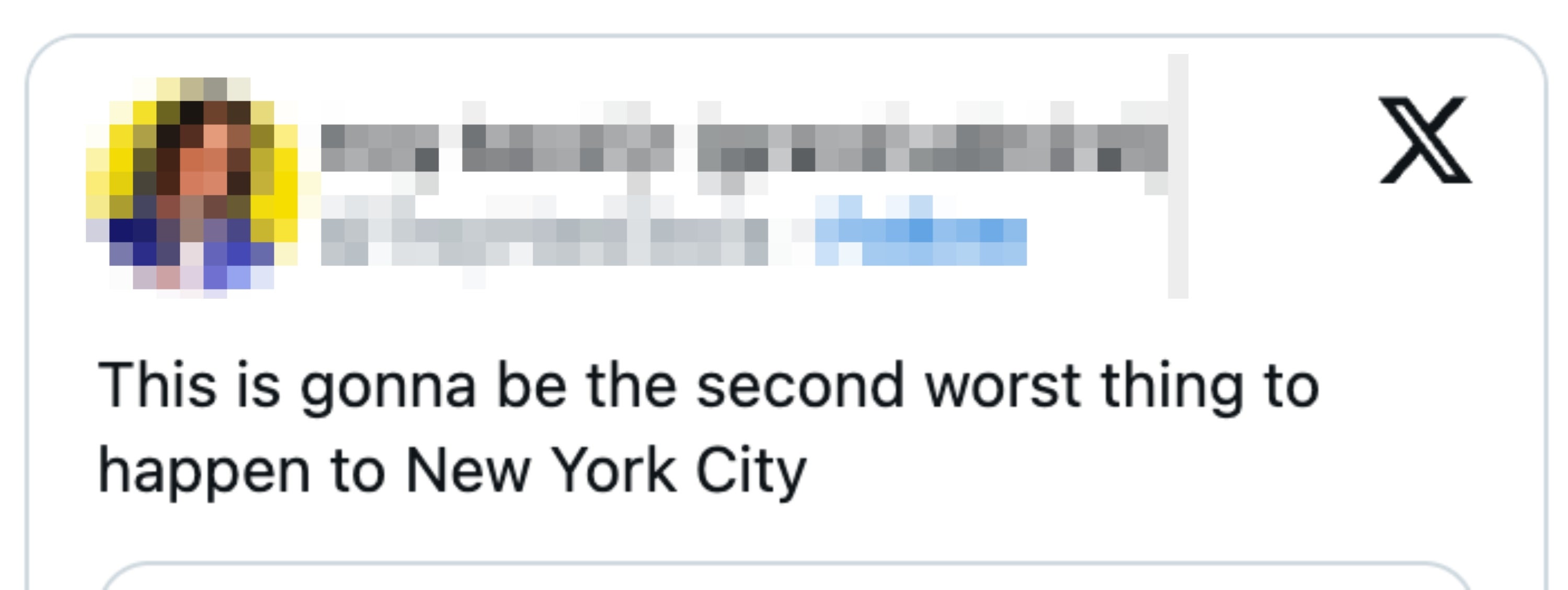 Tweet av bruker og nevner det nest verste som skjer med New York City