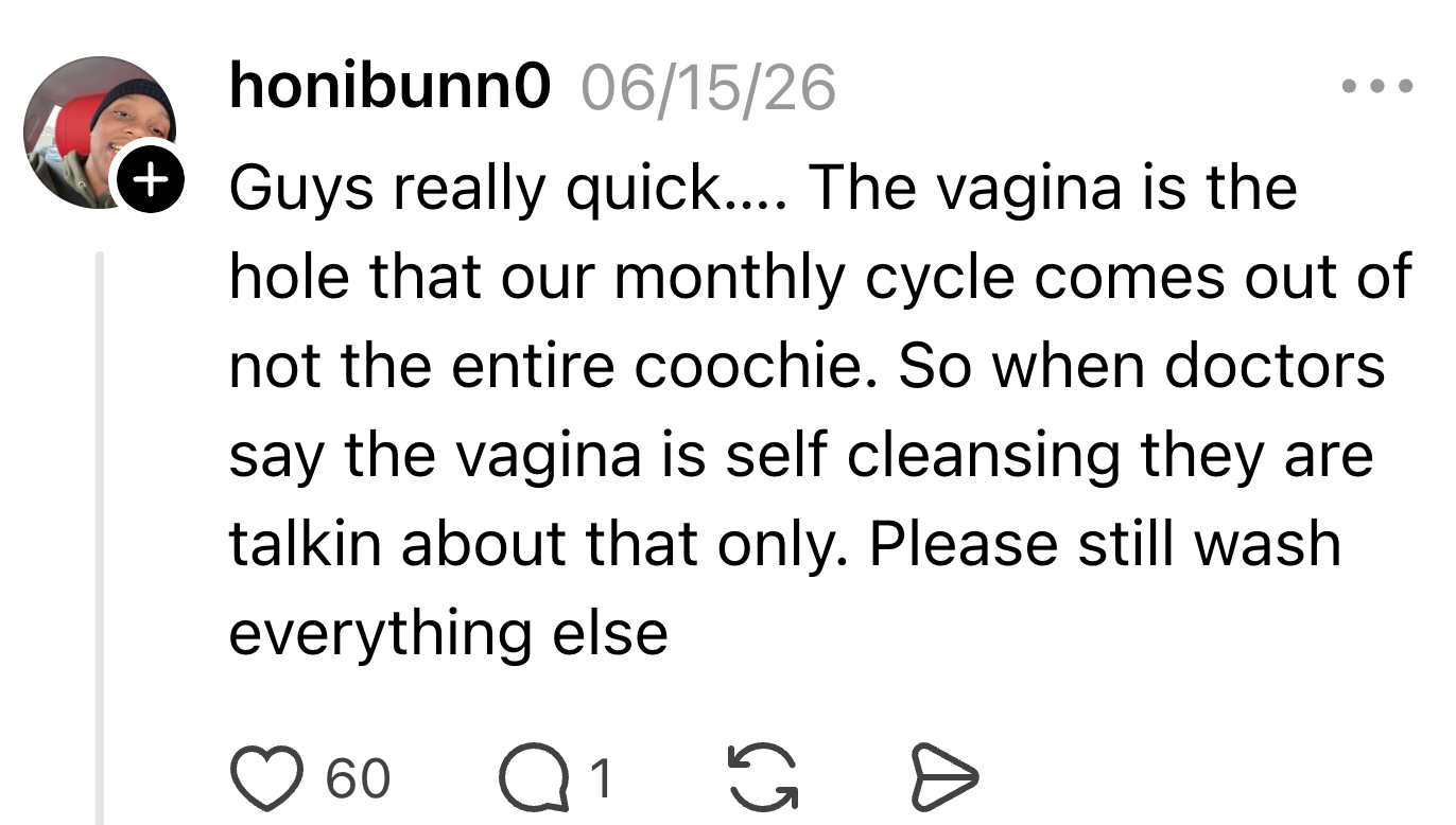 Social media station  explaining that the vagina is lone  portion  of the anatomy and emphasizing the value  of washing each  areas