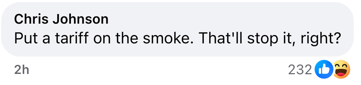 En Facebook-kommentar av Chris Johnson som sa: