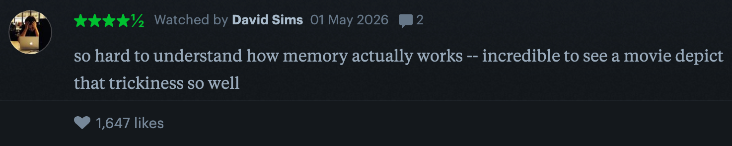 Review praises a movie's depiction of memory, calling it incredible for showing its complexity