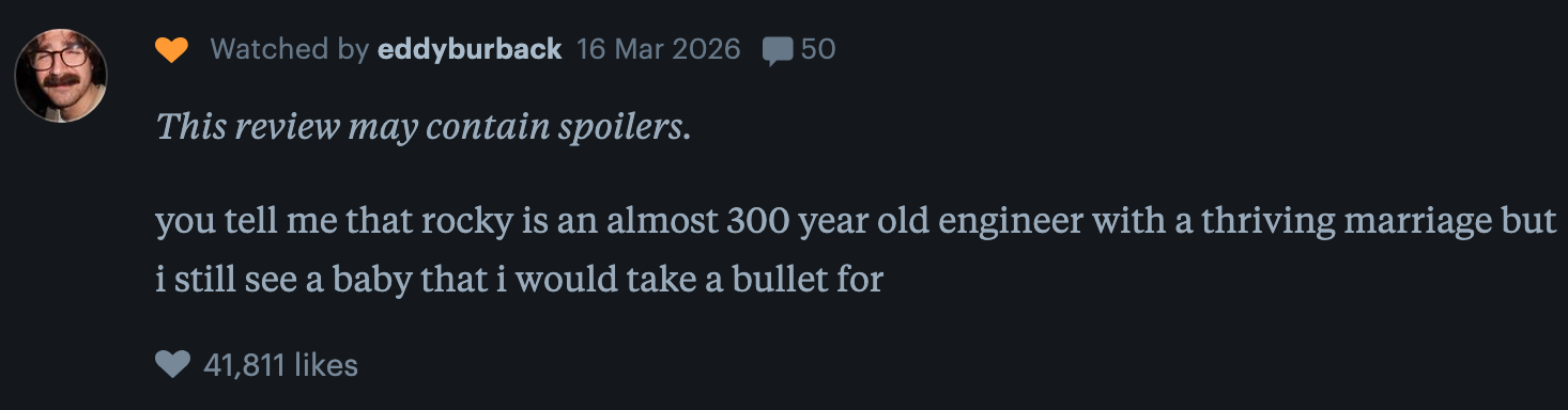 Social media post humorously commenting on the character Rocky, who is described as a 300-year-old engineer in a thriving marriage