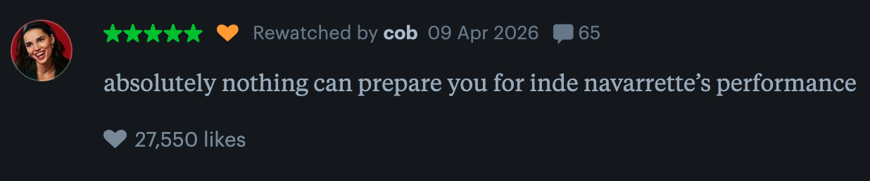 Comment about being amazed by Inde Navarrette's performance, with 27,550 likes
