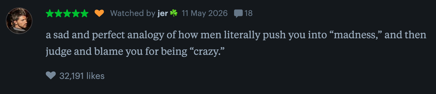 A comment metaphorically describes how men can drive women to "madness" and then criticize them for being "crazy." 23,191 likes