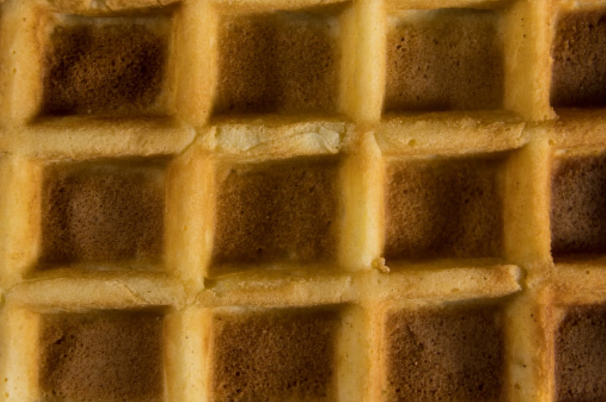 Close-up of a waffle with a grid pattern texture