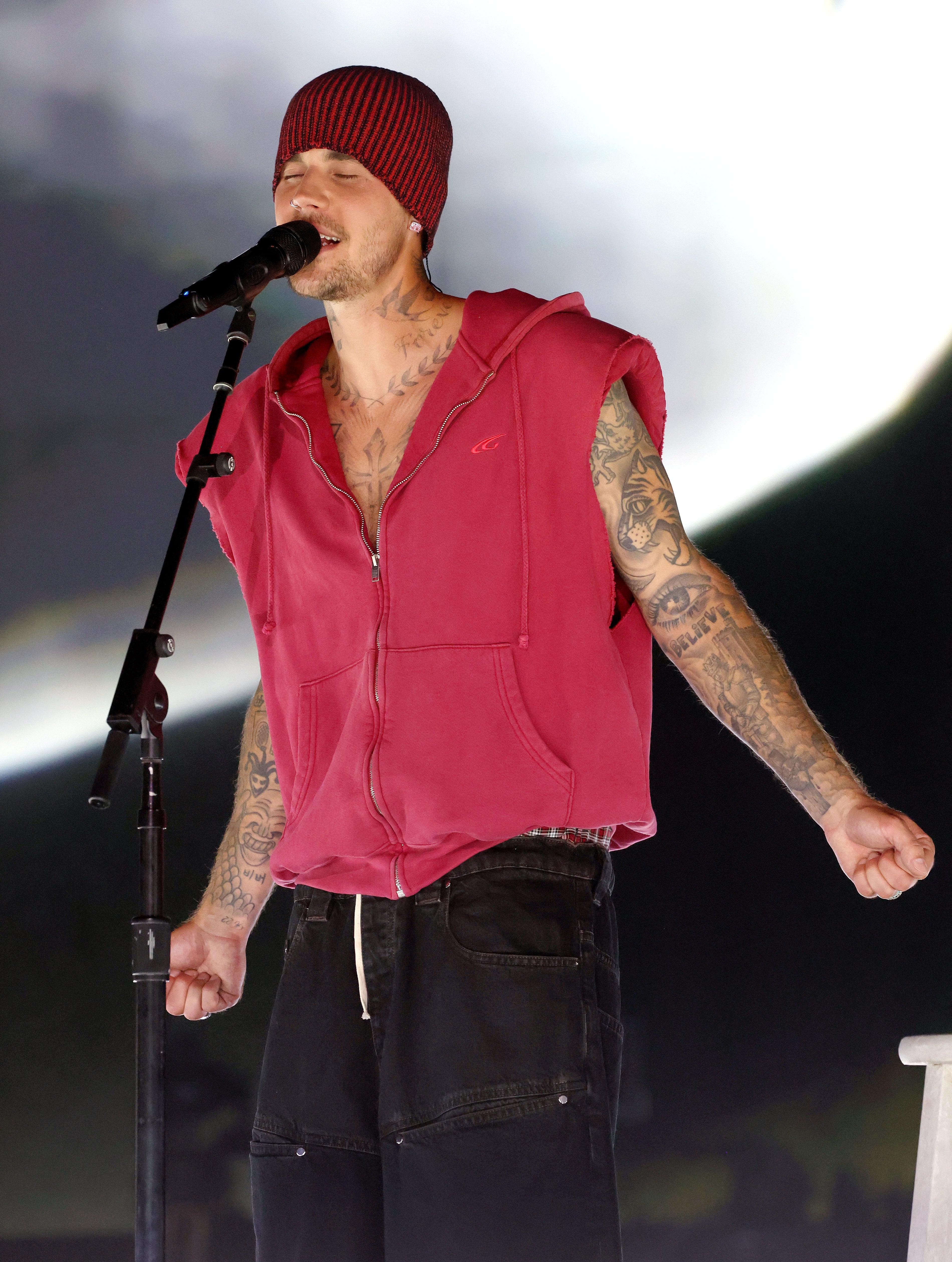 Justin Bieber performing on stage