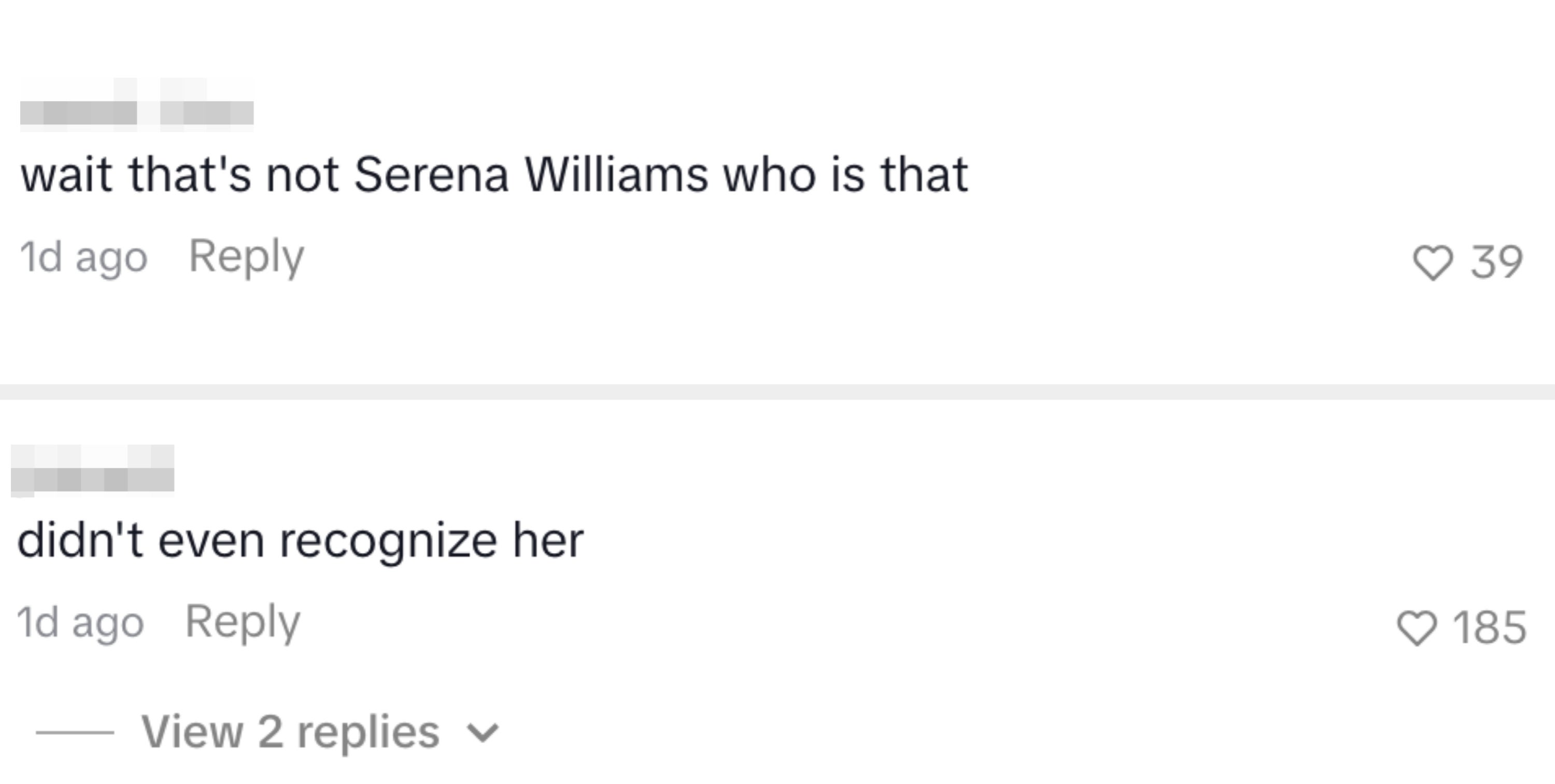 Comments discussing changes to Serena's appearance
