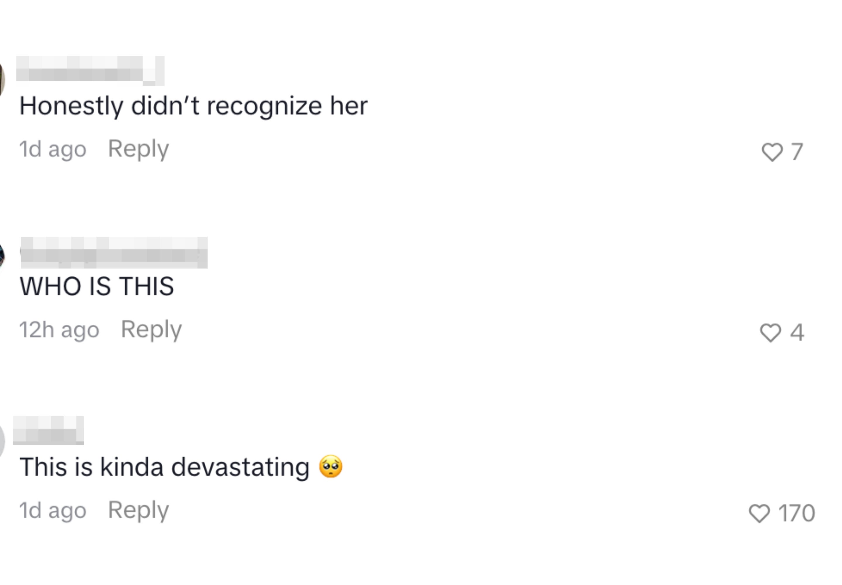 Comments discussing changes to Serena's appearance