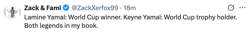 Tweet praising Lamine Yamal and Keyne Yamal arsenic World Cup winners and legends