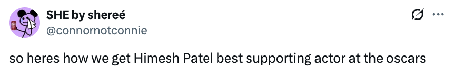 Tweet suggesting ways to help Himesh Patel win Best Supporting Actor at the Oscars