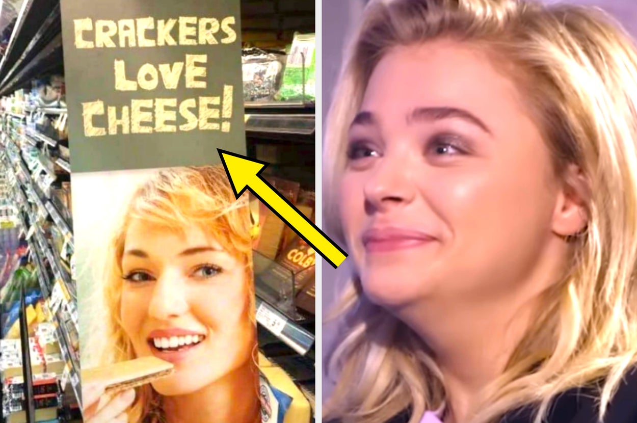 ad for cheese that reads "cracker loves cheese" with a white woman eating a cracker; person trying not to laugh