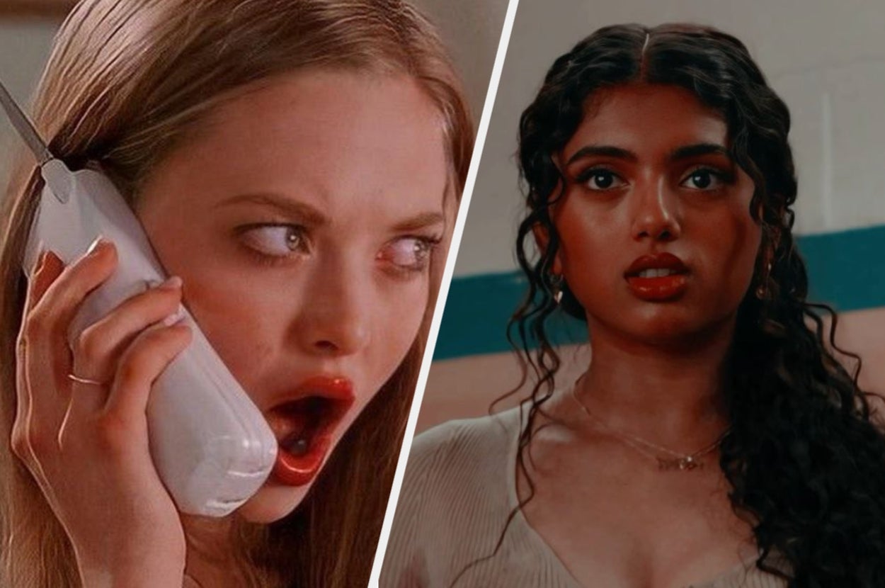 Two women in separate scenes: one is surprised on a phone, the other looks determined. They appear to be in distinct, dramatic settings