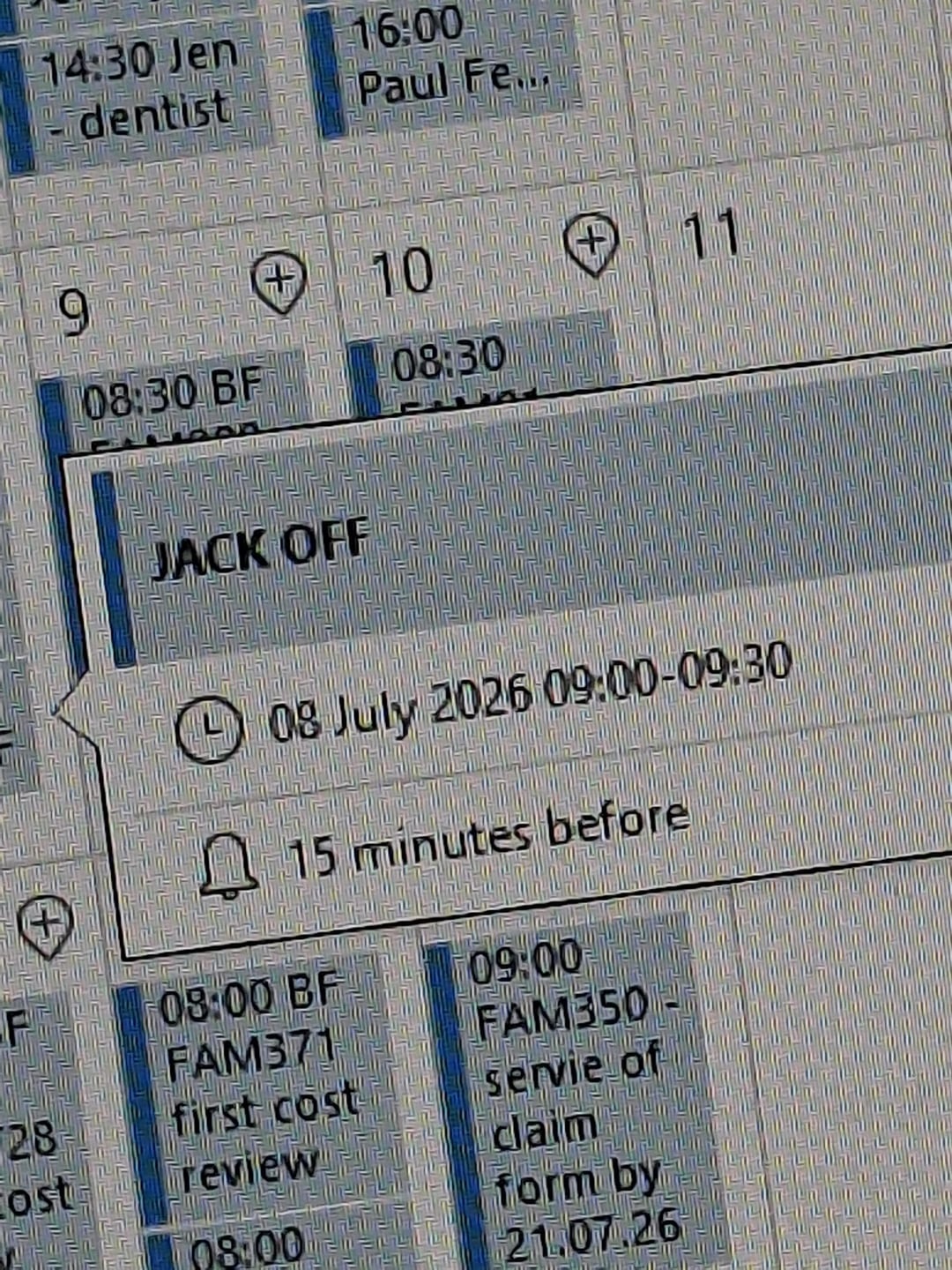 Calendar reminder for 8 July 2026 at 9:00 AM-9:30 AM: 
