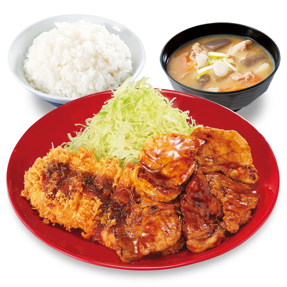 かつやの「豚焼肉とロースカツの合い盛り定食」の写真