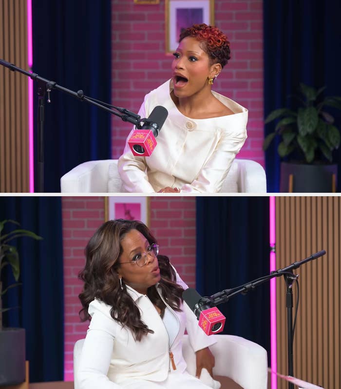 Keke and Oprah speaking on a podcast