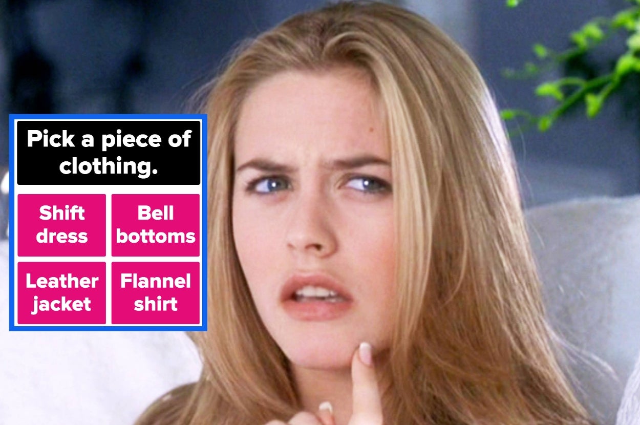 Alicia Silverstone in "Clueless" and a screenshot of a quiz question with answers underneath
