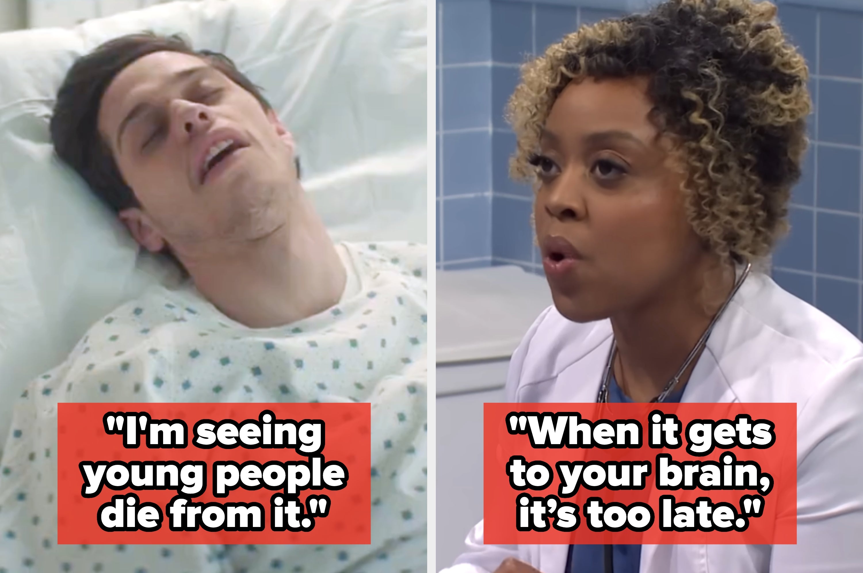 Text on left: "Yes, it could just be hemorrhoids, but it could also be cancer, even in young people." Text on right: "It could lead to systemic issues like cellulitis or sepsis."