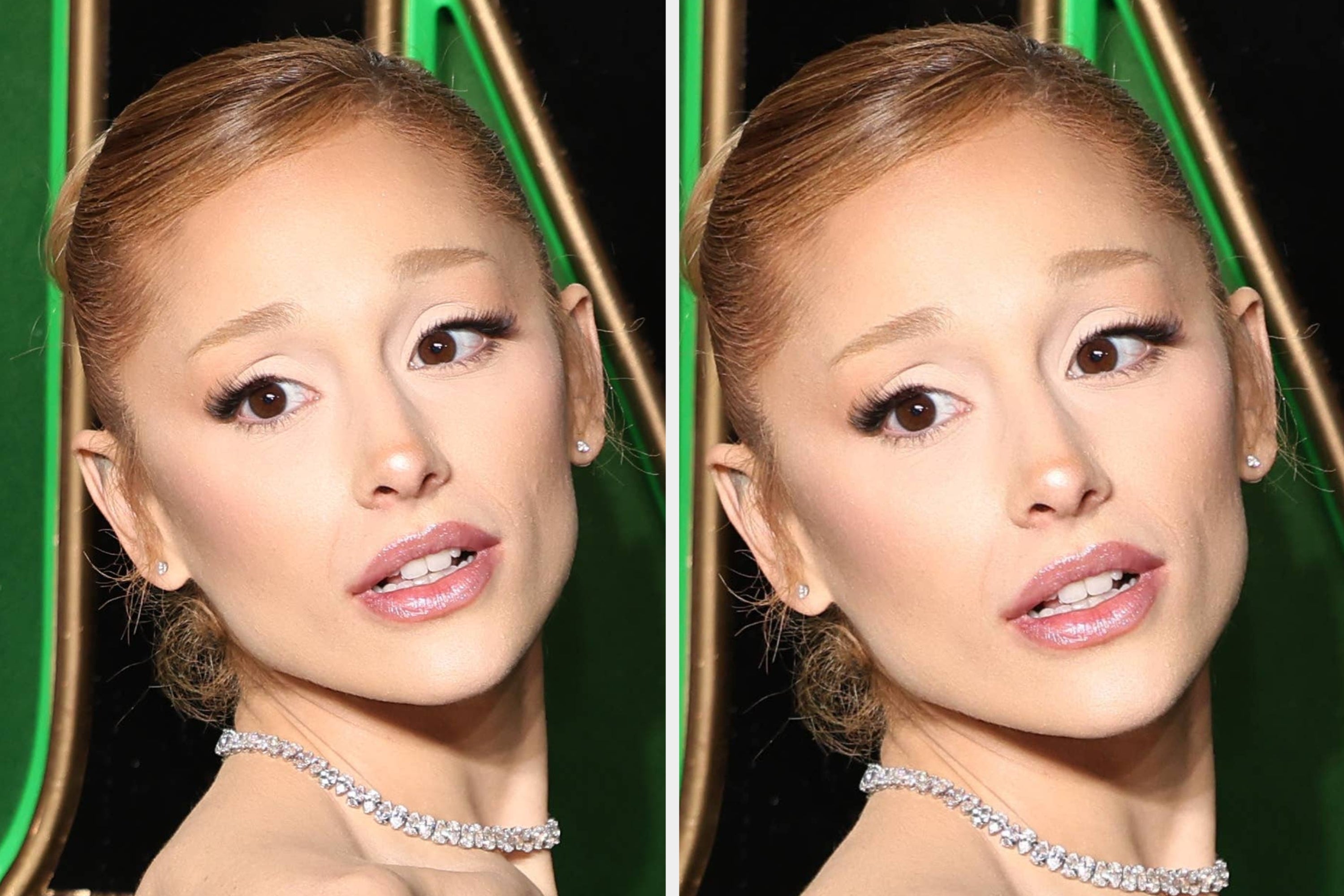 A person with updo hair and a strapless gown looks sideways. Accompanied by bold text: "Ariana will be taking a step back."