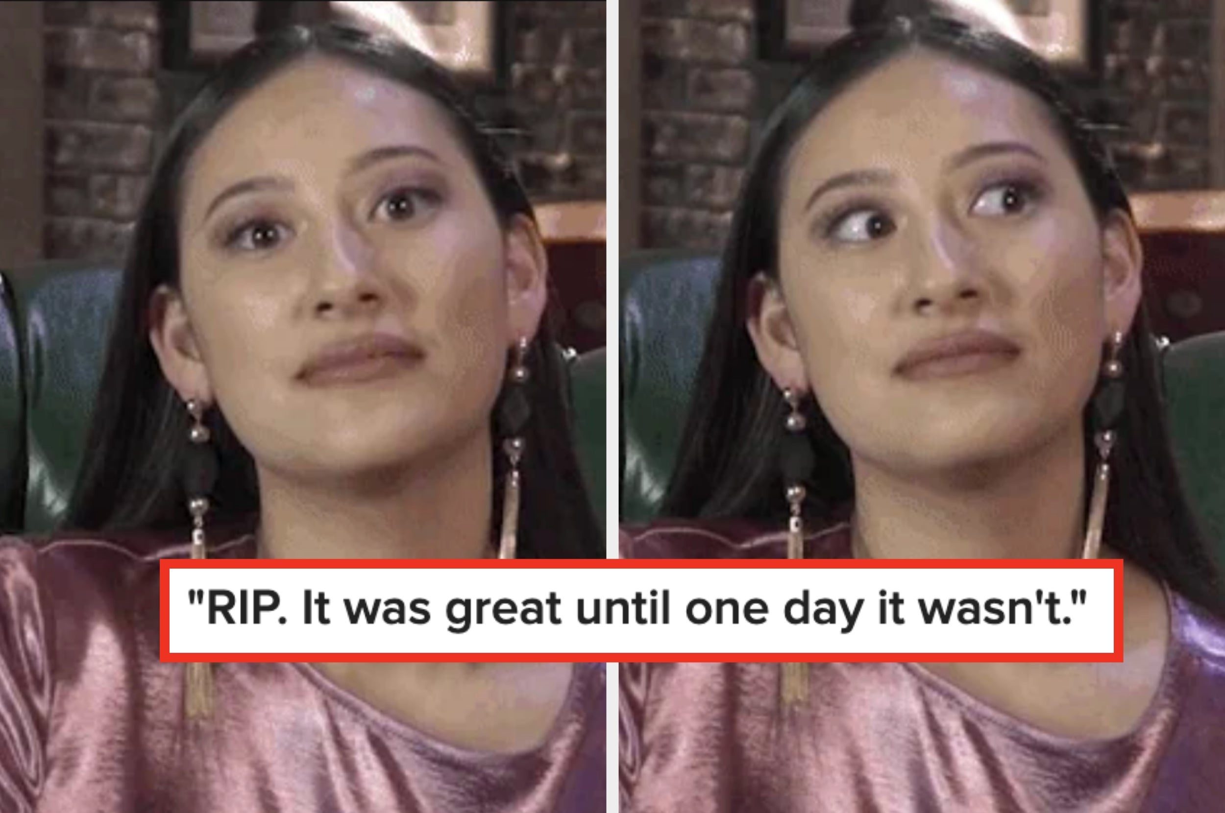 A person looks skeptically to the side, with text below: "RIP; It was great until one day it wasn't"