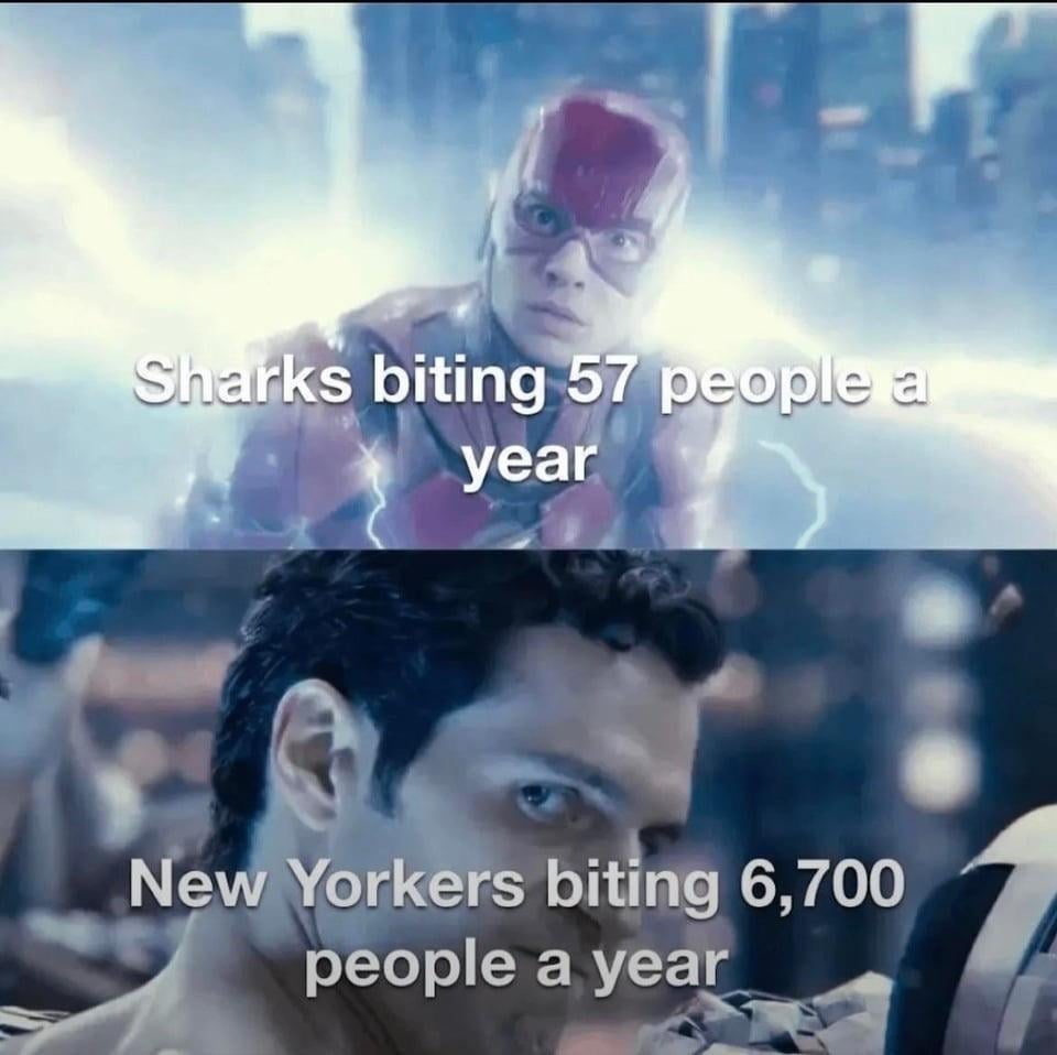 Superhero meme: Sharks bite 57 people annually; New Yorkers bite 6,700