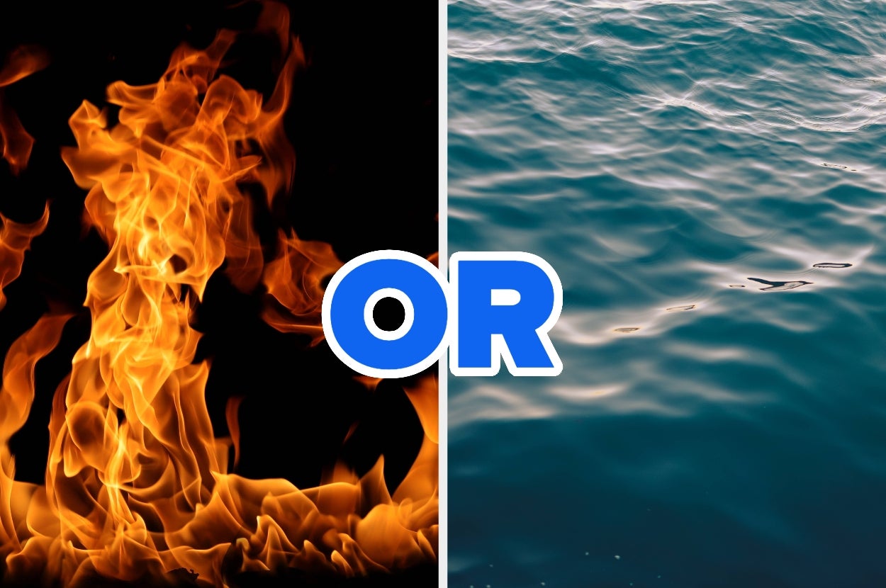 Fire on the left, water on the right, with "OR" in the center. Contrasts elemental opposites