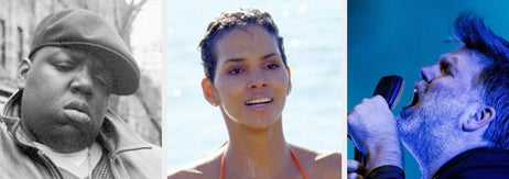 Three-photo collage titled "General Knowledge Quiz" featuring a rapper, an actress in a bikini, and a singer performing