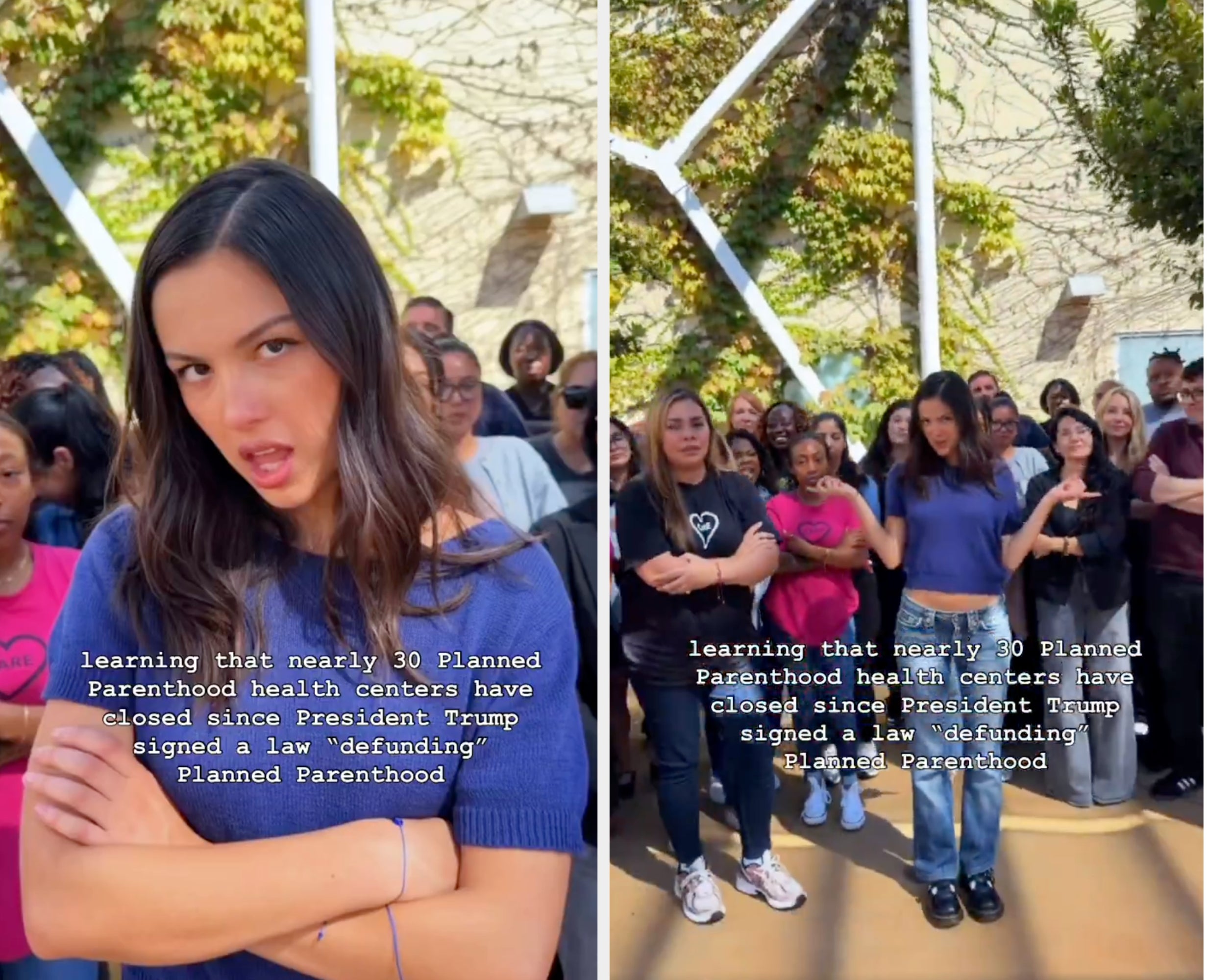Person looks surprised in a crowd. Text: Nearly 30 Planned Parenthood health centers closed after defunding law signed by President Trump