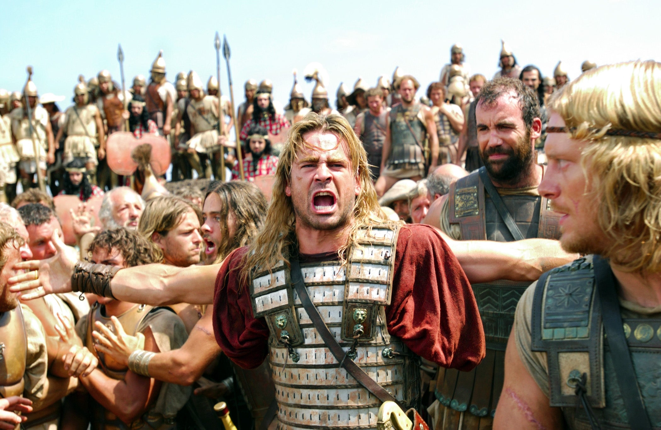Scene where Farrell screams amongst a crowd of warriors