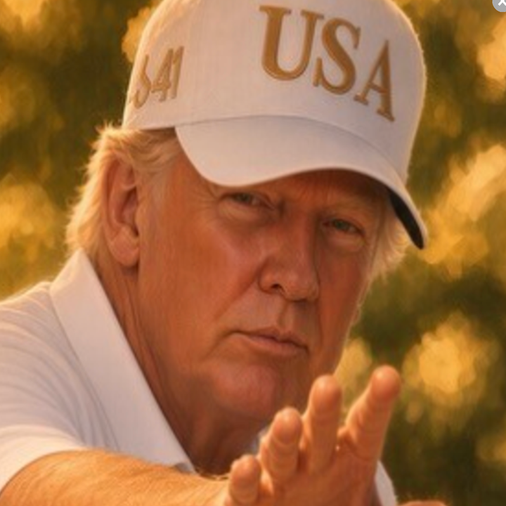Person in a USA cap, hand extended forward, in an outdoor setting