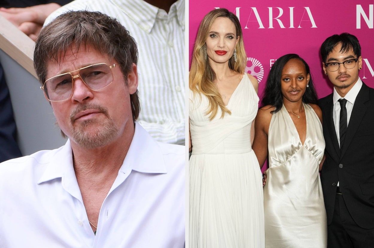I don't know who they are, but the man on the left wears glasses and a white shirt. On the right, three people are in formal attire at an event