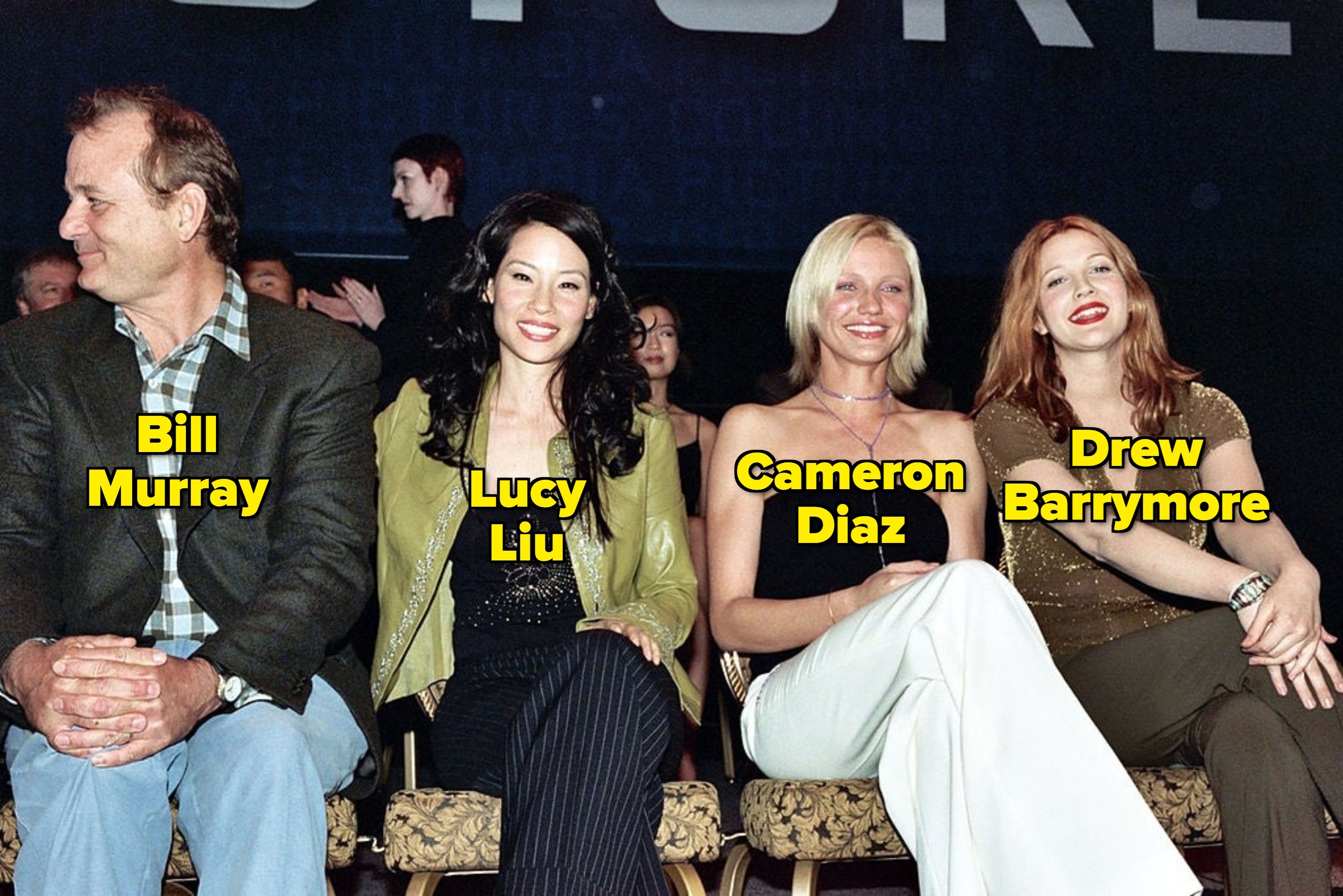 Bill Murray, Lucy Liu, Cameron Diaz and Drew Barrymore seated at an event