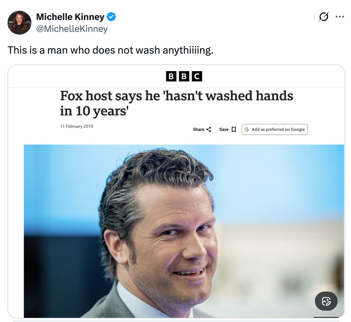 Skjermbilde av en tweet av Michelle Kinney: