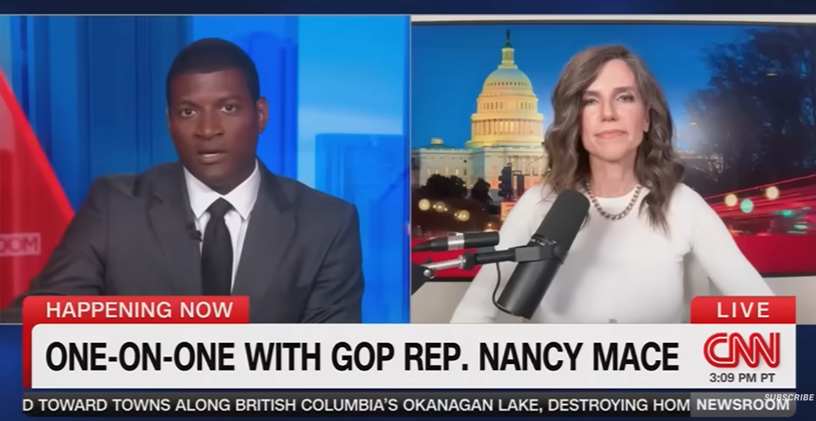 CNN sendte med et nyhetsanker som snakket med rep. Nancy Mace via videosamtale. Chyronen lyder: 