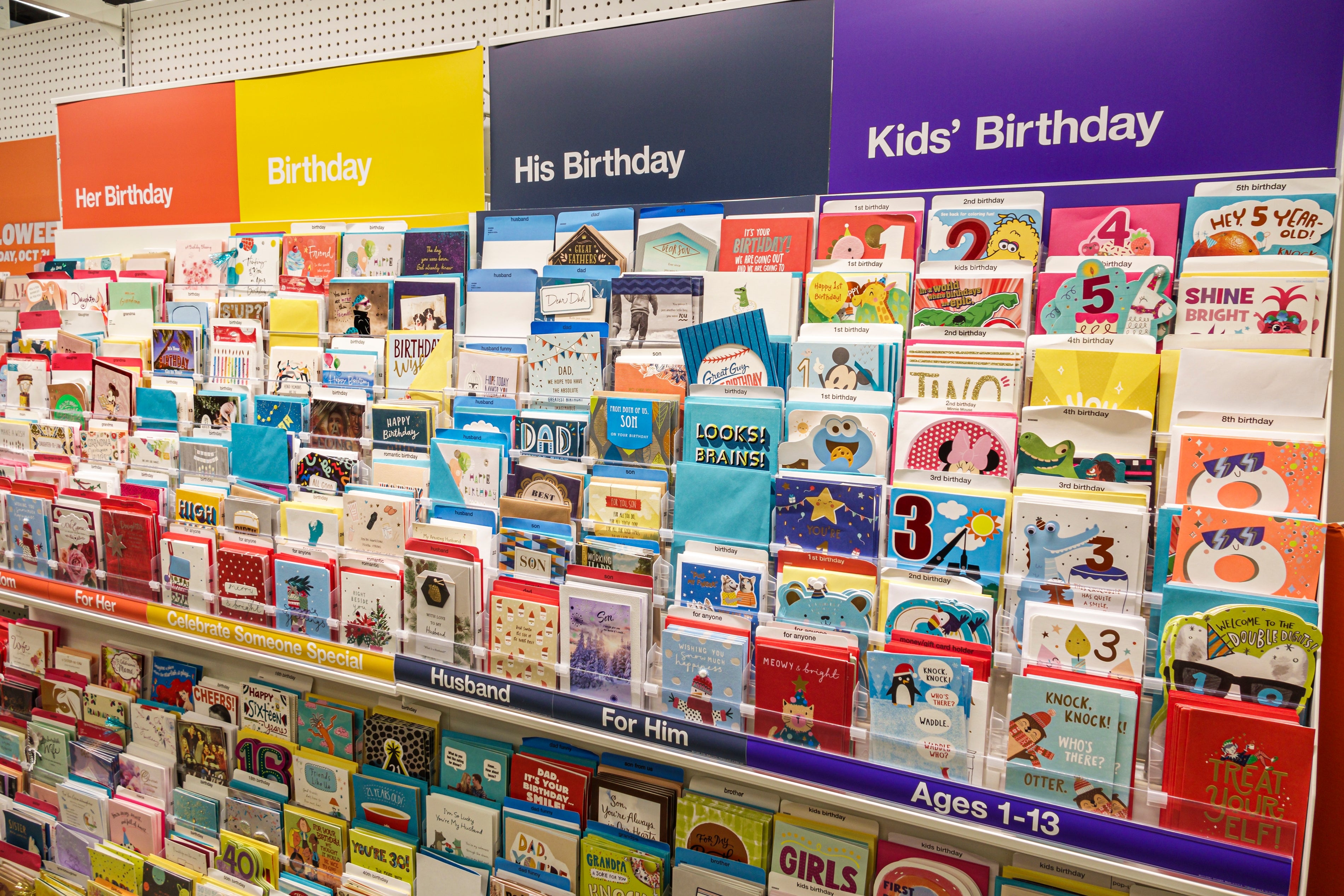 Her Birthday, His Birthday, Kids' Birthday, and ages 1-13