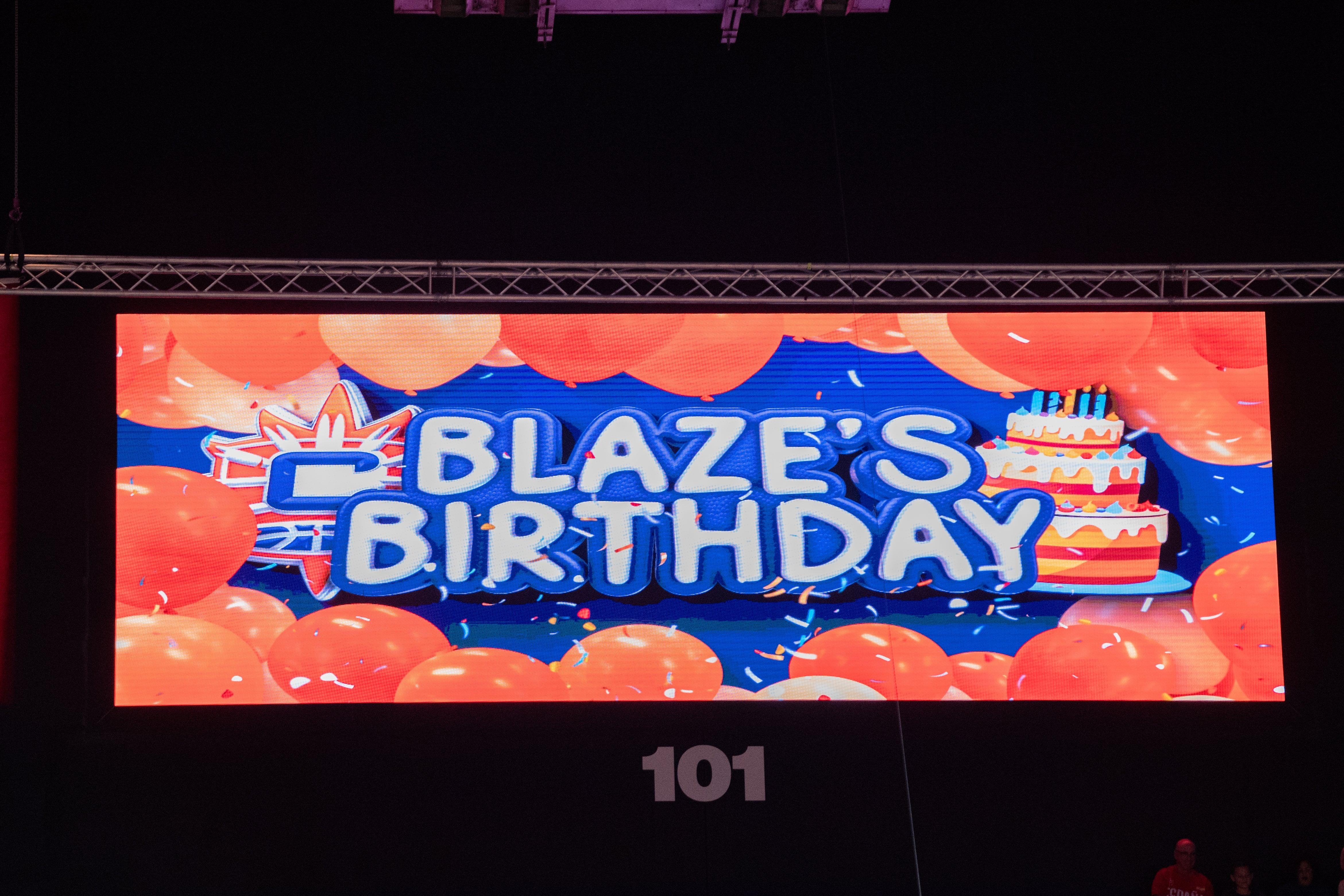 Blaze's Birthday motion with balloons and barroom displayed connected a ample screen