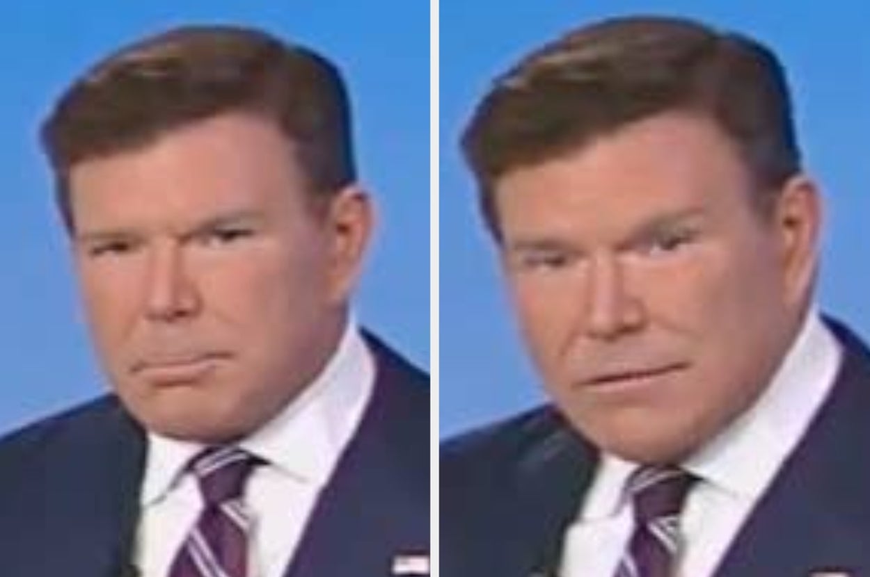 News anchor in suit and tie delivering a news segment, shown in two similar headshots with slight expression changes