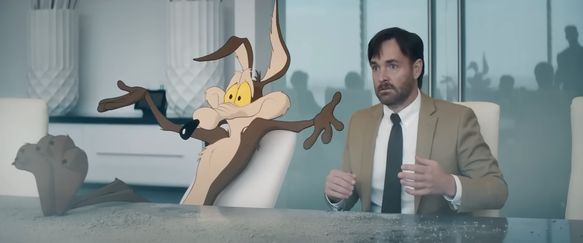Wile E. Coyote and Will Forte in "Coyote Vs. Acme"